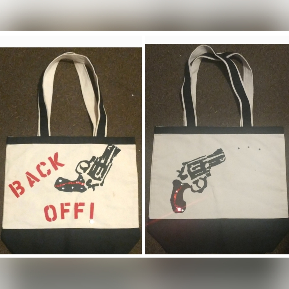 NWOT! Oversized Canvas Tote Customized Statement Bag Rhinestone & Sequin Accents